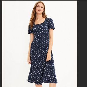 LOFT Navy Midi Cinched Floral Dress